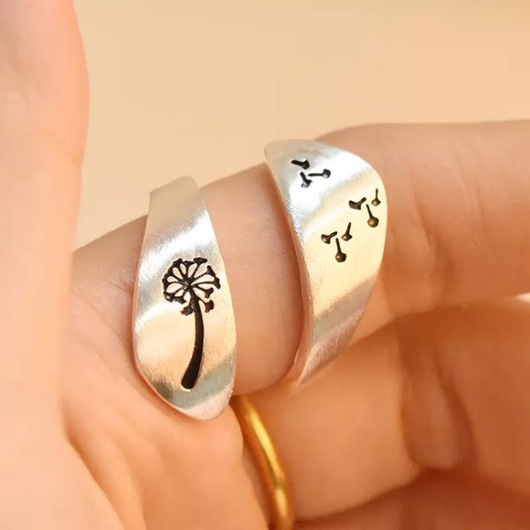 “Let Go” Dandelion Minimalist Wrap Adjustable Ring - Picture 7 of 8